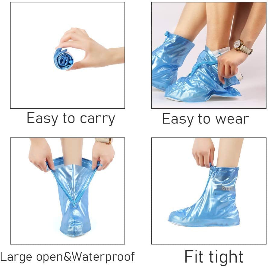 Waterproof Shoe Covers Reusable Non Slip Snow Rain Shoe Covers Shoe Protector Guards Water Resistant Overshoe (Large, White)